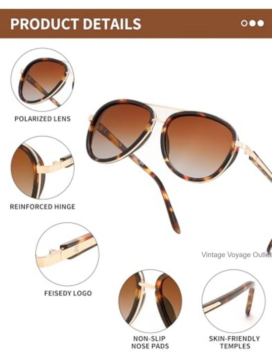 Retro Polarized Aviator Sunglasses UV400 Protection with Metal Hinges